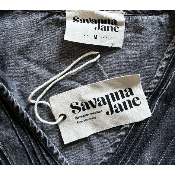 NEW Savanna Jane Western Denim V-Neck Top Women Size Med Long Sleeve Rustic Boho - Picture 9 of 10